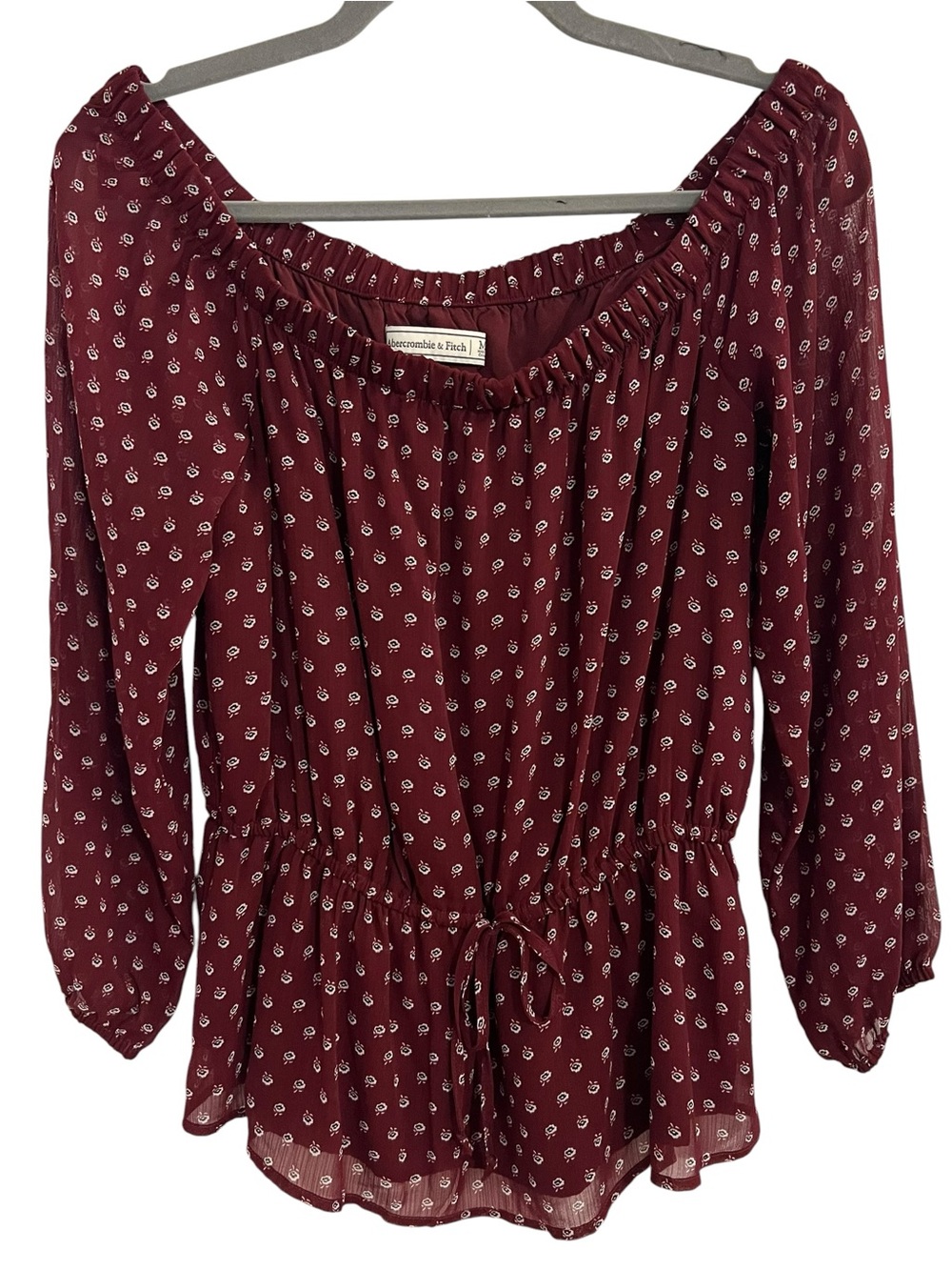 Abercrombie & Fitch Off-the-Shoulder Floral Burgundy Peasant Blouse